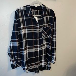Sanctuary plaid navy button up blouse Nordstrom Anthropologie Medium NEW